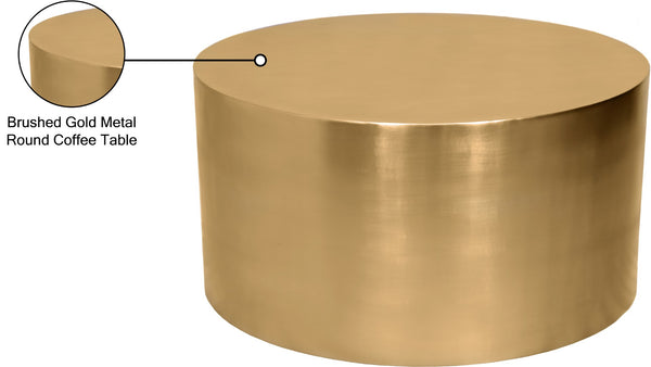 Cylinder Iron Contemporary Brushed Gold Coffee Table - 32" W x 32" D x 16.5" H