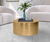 Cylinder Iron Contemporary Brushed Gold Coffee Table - 32" W x 32" D x 16.5" H