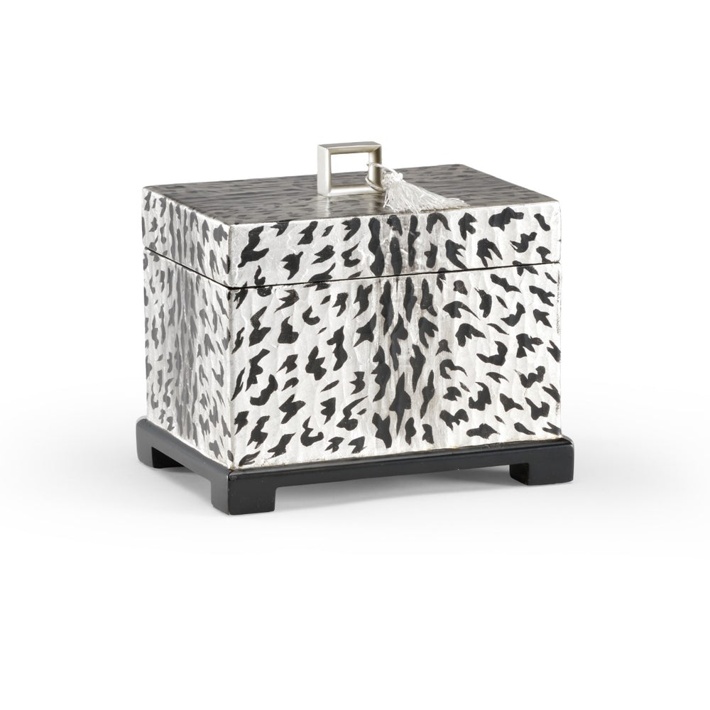 Textured Box with Silver Leaf and Hand-Painted Animal Print – Stylish Storage for Home or Office Decor