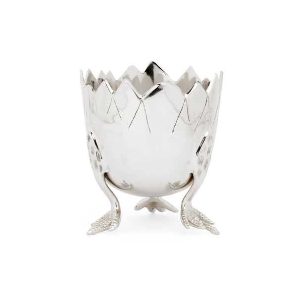 Chic-K Bowl: Whimsical 8" Polished Nickel Bowl with Chicken Feet for Unique Home Decor Accent