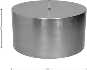 Cylinder Iron Contemporary Brushed Chrome Coffee Table - 32" W x 32" D x 16.5" H