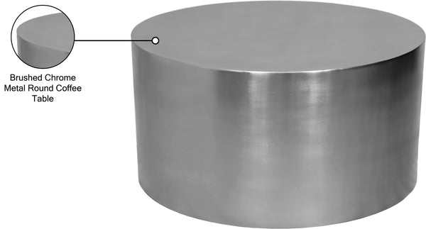 Cylinder Iron Contemporary Brushed Chrome Coffee Table - 32" W x 32" D x 16.5" H