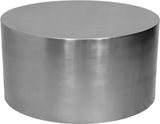 Cylinder Iron Contemporary Brushed Chrome Coffee Table - 32" W x 32" D x 16.5" H