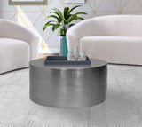 Cylinder Iron Contemporary Brushed Chrome Coffee Table - 32" W x 32" D x 16.5" H
