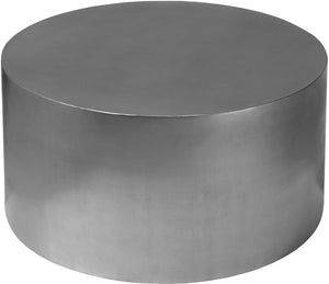 Cylinder Iron Contemporary Brushed Chrome Coffee Table - 32" W x 32" D x 16.5" H