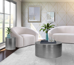 Cylinder Iron Contemporary Brushed Chrome Coffee Table - 32" W x 32" D x 16.5" H