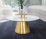 Glassimo Glass / Iron Contemporary Brushed Gold Coffee Table - 32" W x 32" D x 16.5" H