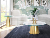 Glassimo Glass / Iron Contemporary Brushed Gold Coffee Table - 32" W x 32" D x 16.5" H