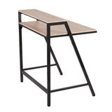 2-Tier Contemporary Office Desk in Black Steel and Natural Wood by LumiSource