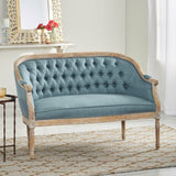 Faye Traditional Fabric Tufted Upholstered Loveseat, Blue and Antique Noble House
