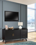 Alpine Furniture Flynn Sideboard, Black 966BLK-64 Black Mahogany Solids & Okoume Veneer 58 x 19 x 30