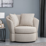 Noble House Smyrna Contemporary Upholstered Swivel Club Chair, Beige and Black