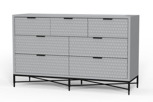 Milo Dresser in Light Slate Grey - 7 Drawer Storage with Felt Lined Top, Mahogany & Metal Base