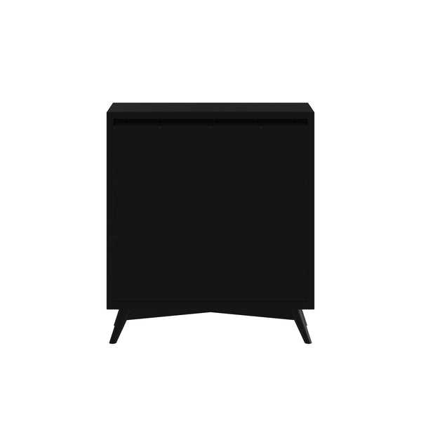 Alpine Furniture Flynn Mid Century Modern 4 Drawer Multifunction Chest w/Pull Out Tray, Black 966BLK-05 Black Mahogany Solids & Okoume Veneer 38 x 18 x 43