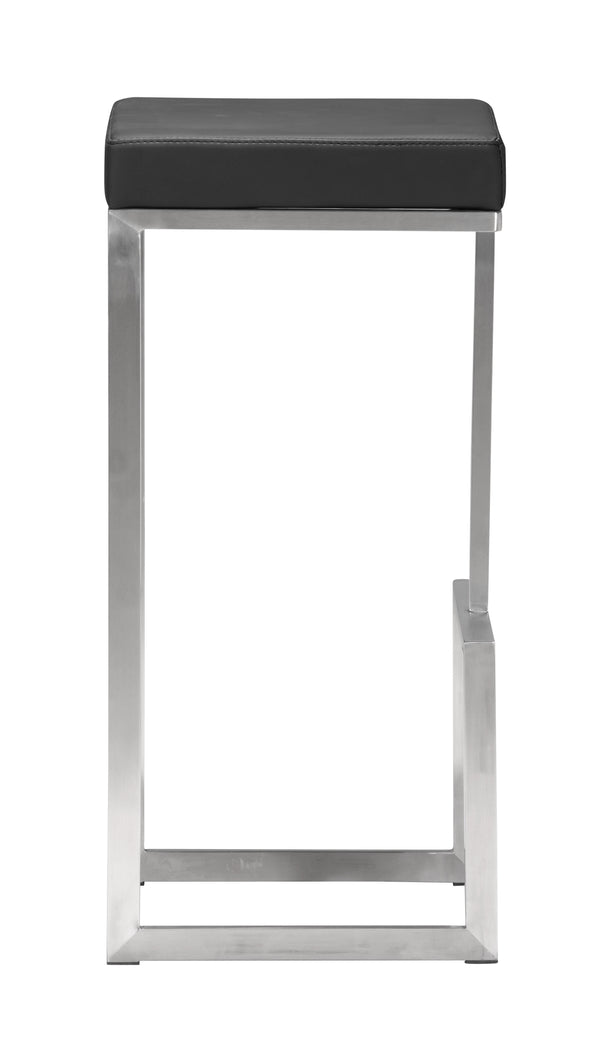 Zuo Modern Darwen 100% Polyurethane, Plywood, Stainless Steel Modern Commercial Grade Barstool Set - Set of 2 Black, Silver 100% Polyurethane, Plywood, Stainless Steel