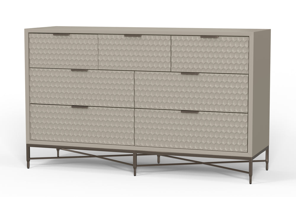 Milo Dresser in Taupe - Contemporary Design with 7 Drawers, Felt Lined, and Textured Pewter Accents