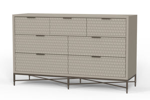 Milo Dresser in Taupe - Contemporary Design with 7 Drawers, Felt Lined, and Textured Pewter Accents
