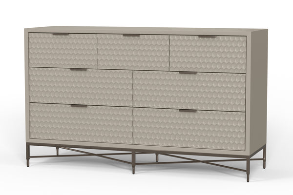 Milo Dresser in Taupe - Contemporary Design with 7 Drawers, Felt Lined, and Textured Pewter Accents