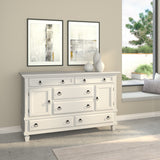 Alpine Furniture Winchester 6 Drawer Dresser w/2 Cabinets, White 1306-W-DR White Pine Solids 62 x 18 x 34