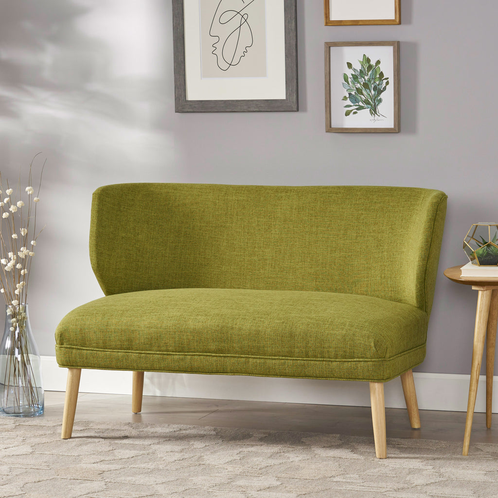 Noble House Desdemona Mid-Century Modern Fabric Settee, Green and Natural