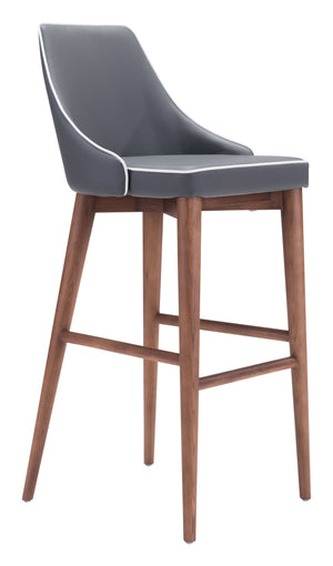 Zuo Modern Moor 100% Polyurethane, Plywood, Birch Wood Mid Century Commercial Grade Barstool Dark Gray, Brown 100% Polyurethane, Plywood, Birch Wood