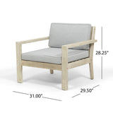 Santa Ana Outdoor Acacia Wood Club Chairs with Cushions, Brushed Light Gray and Light Gray Noble House