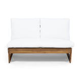 Sherwood Outdoor Acacia Wood Loveseat with Cushions, Teak and White Noble House