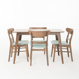 Chrisfort Mid-Century Modern 5 Piece Dining Set, Mint and Natural Walnut Noble House