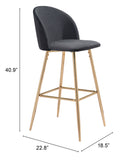 Zuo Modern Cozy 100% Polyester, Plywood, Steel Modern Commercial Grade Barstool Black, Gold 100% Polyester, Plywood, Steel