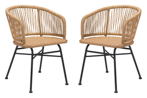 Zuo Modern Zaragoza Steel, Polyethylene Modern Commercial Grade Dining Chair Set - Set of 2 Natural, Black Steel, Polyethylene