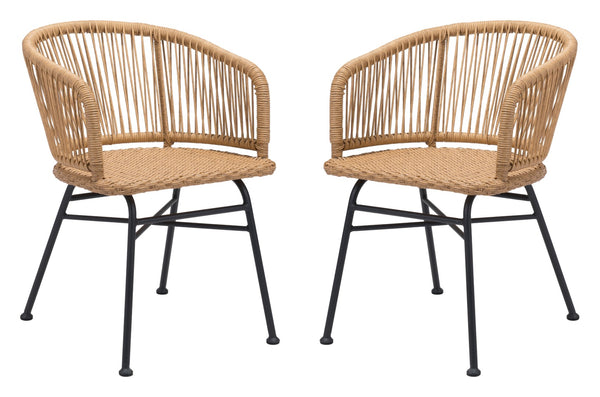 Zuo Modern Zaragoza Steel, Polyethylene Modern Commercial Grade Dining Chair Set - Set of 2 Natural, Black Steel, Polyethylene