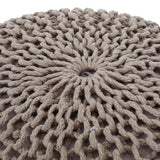 Nahunta Modern Knitted Cotton Round Pouf, Brown Noble House