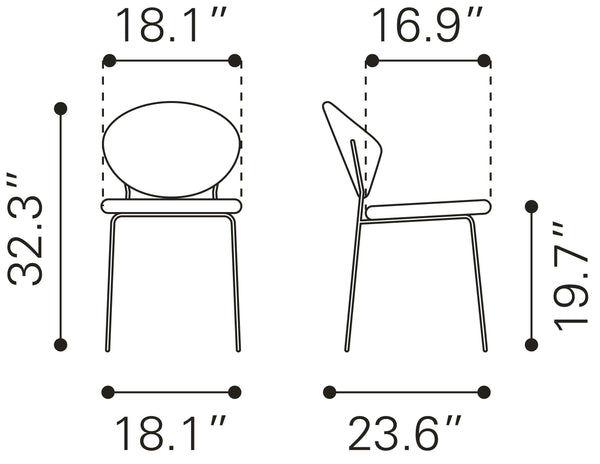 Zuo Modern Clyde 100% Polyester, Plywood, Steel Modern Commercial Grade Dining Chair Set - Set of 2 Multicolor, Black 100% Polyester, Plywood, Steel