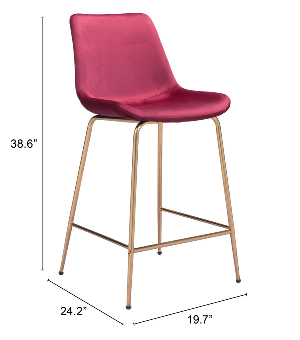 Zuo Modern Tony 100% Polyester, Plywood, Steel Modern Commercial Grade Counter Stool Red, Gold 100% Polyester, Plywood, Steel