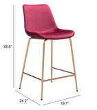 Zuo Modern Tony 100% Polyester, Plywood, Steel Modern Commercial Grade Counter Stool Red, Gold 100% Polyester, Plywood, Steel