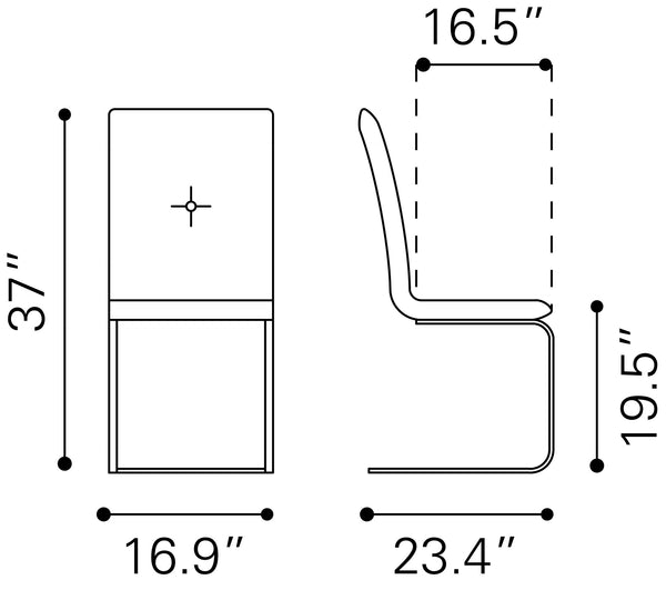 Zuo Modern Anjou 100% Polyurethane, Plywood, Steel Modern Commercial Grade Dining Chair Set - Set of 2 White, Chrome 100% Polyurethane, Plywood, Steel