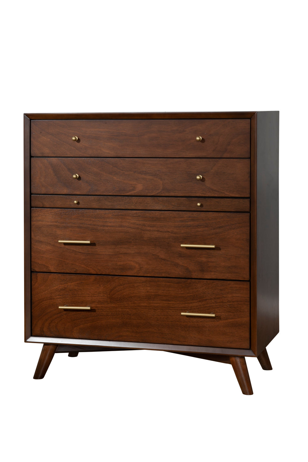 Alpine Furniture Flynn Mid Century Modern 4 Drawer Multifunction Chest w/Pull Out Tray, Walnut 966WAL-05 Walnut Mahogany Solids & Okoume Veneer 38 x 18 x 43