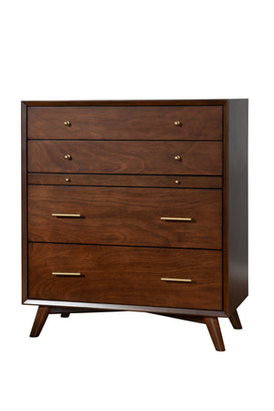 Alpine Furniture Flynn Mid Century Modern 4 Drawer Multifunction Chest w/Pull Out Tray, Walnut 966WAL-05 Walnut Mahogany Solids & Okoume Veneer 38 x 18 x 43