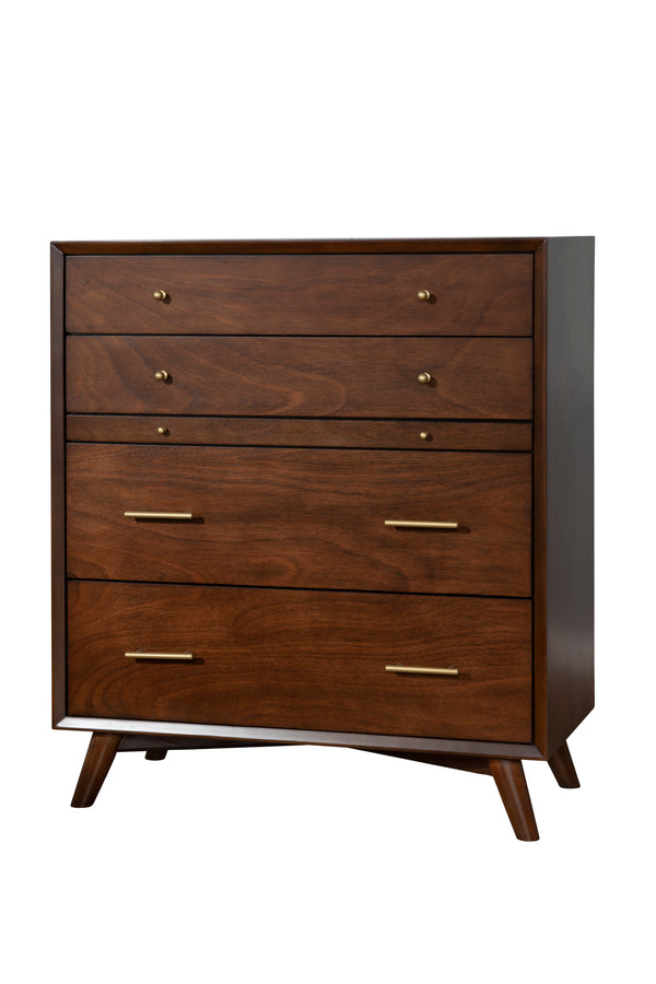 Alpine Furniture Flynn Mid Century Modern 4 Drawer Multifunction Chest w/Pull Out Tray, Walnut 966WAL-05 Walnut Mahogany Solids & Okoume Veneer 38 x 18 x 43