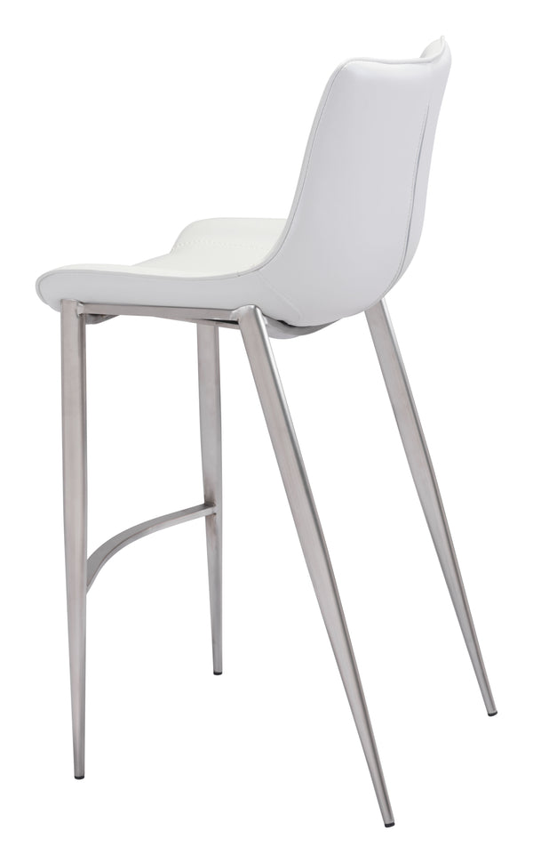 Zuo Modern Magnus 100% Polyurethane, Plywood, Stainless Steel Modern Commercial Grade Barstool Set - Set of 2 White, Silver 100% Polyurethane, Plywood, Stainless Steel