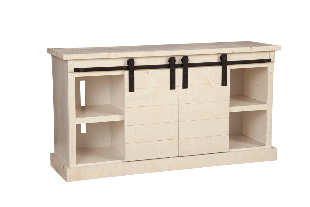 Vintage Barn Door TV Console - Rustic White Fir Media Stand with Ample Storage & Wire Management