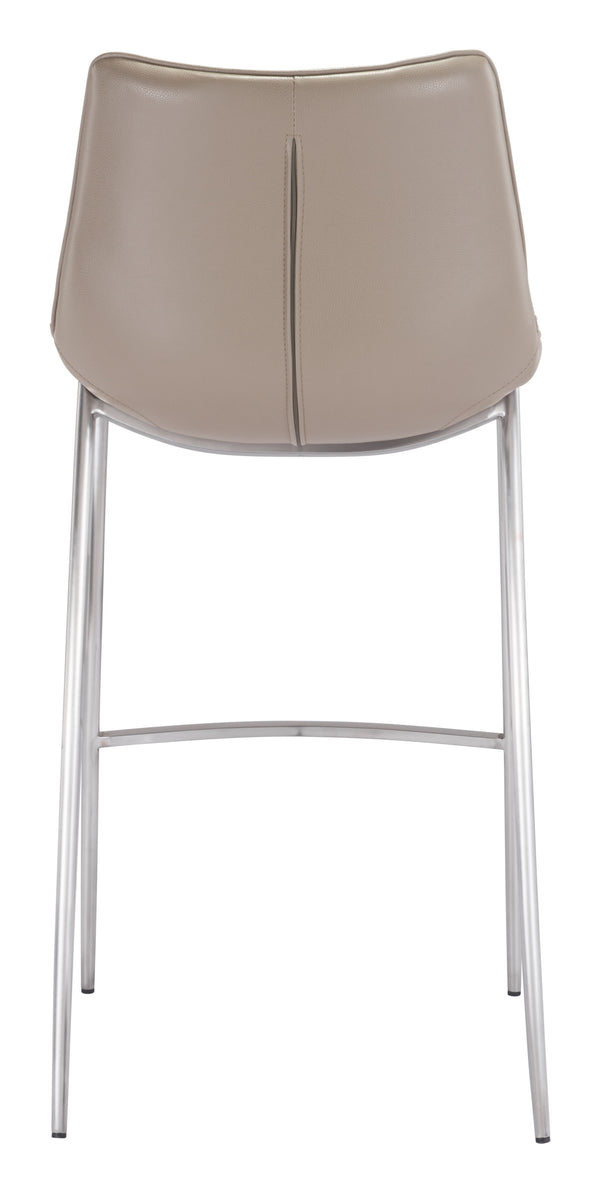 Zuo Modern Magnus 100% Polyurethane, Plywood, Stainless Steel Modern Commercial Grade Barstool Set - Set of 2 Gray, Silver 100% Polyurethane, Plywood, Stainless Steel