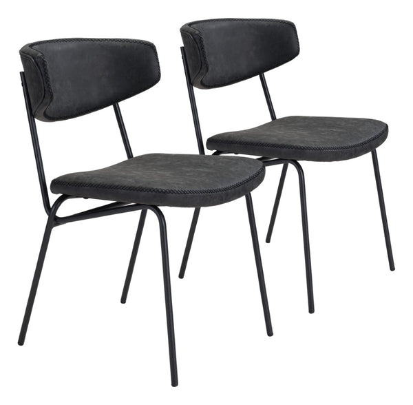 Zuo Modern Ellen 100% Polyurethane, Plywood, Steel Modern Commercial Grade Dining Chair Set - Set of 2 Vintage Black, Black 100% Polyurethane, Plywood, Steel