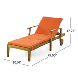 Perla Outdoor Acacia Wood 3 Piece Chaise Lounge Set with Water-Resistant Cushions, Teak and Orange Noble House