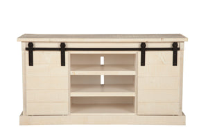 Vintage Barn Door TV Console - Rustic White Fir Media Stand with Ample Storage & Wire Management