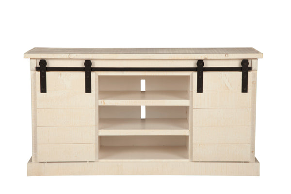 Vintage Barn Door TV Console - Rustic White Fir Media Stand with Ample Storage & Wire Management
