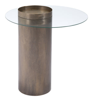 Zuo Modern Emi Tempered Glass, Steel Mid Century Commercial Grade End Table Antique Gold, Clear Tempered Glass, Steel