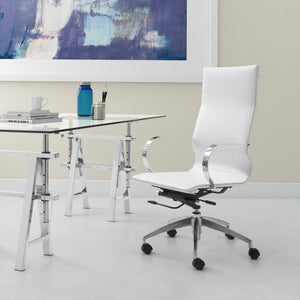 Zuo Modern Glider 100% Polyurethane, Plywood, Steel, Aluminum Alloy Modern Commercial Grade High Back Office Chair White, Silver 100% Polyurethane, Plywood, Steel, Aluminum Alloy