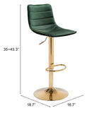 Zuo Modern Prima 100% Polyester, Plywood, Steel Modern Commercial Grade Barstool Dark Green, Gold 100% Polyester, Plywood, Steel