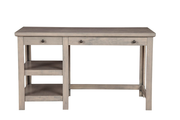 Ashville Desk in Smokey Grey - Spacious Workspace with Two Drawers & Open Shelves for Home Office